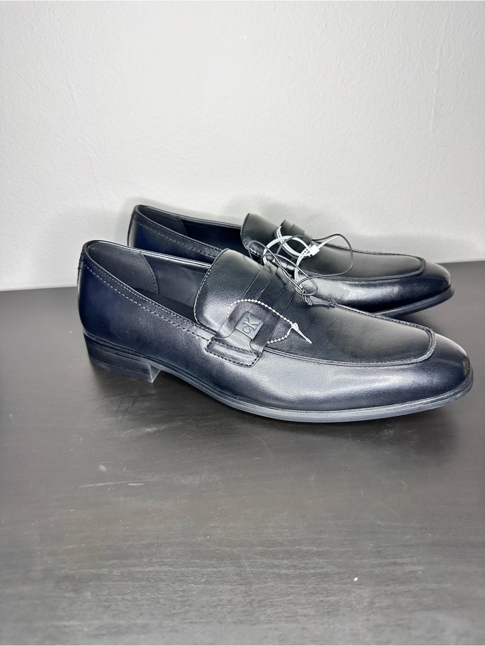 Calvin Klein Black Leather Slip-On Loafers
